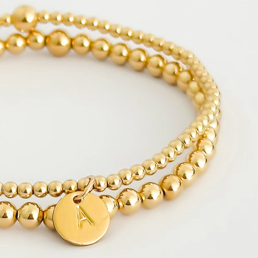 14k Gold Filled Two Bracelet Set w/ Stamped Initial Charm