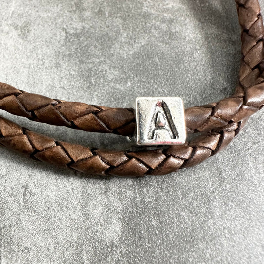 Brown Leather Personalised Initial Bracelet