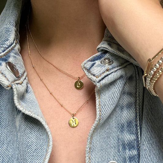 14k Gold Filled Stamped Initial Necklace - Dainty Personalised Gold Disc Pendant