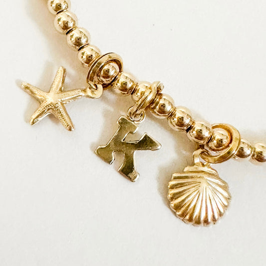 14k Gold Beach Lovers Charms Bracelet