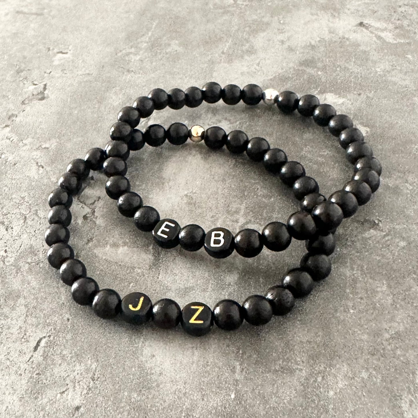 Mens Initials Bracelet - Wood & Sterling Silver