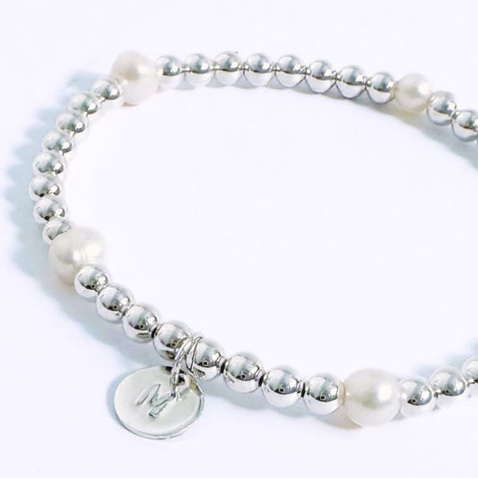 Pearl Sterling Silver Tiny Initial Charm Bracelet
