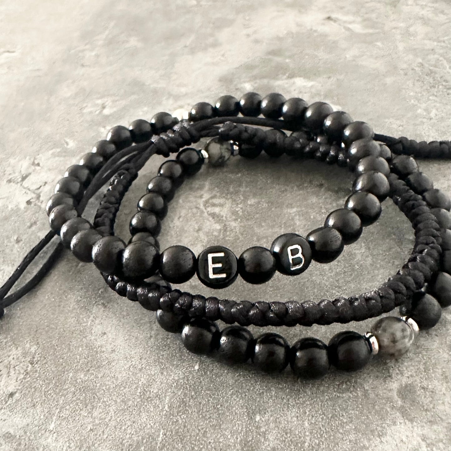 Mens Initials Bracelet - Wood & Sterling Silver