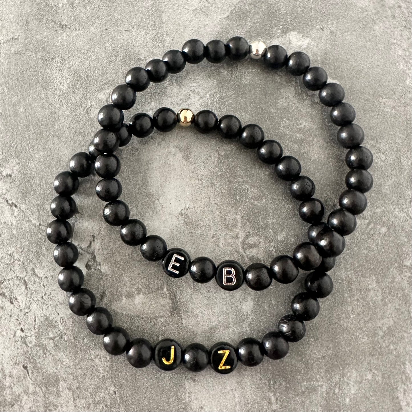 Mens Initials Bracelet - Wood & Sterling Silver