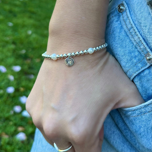Sterling Silver & Pearl Letter Charm Bracelet