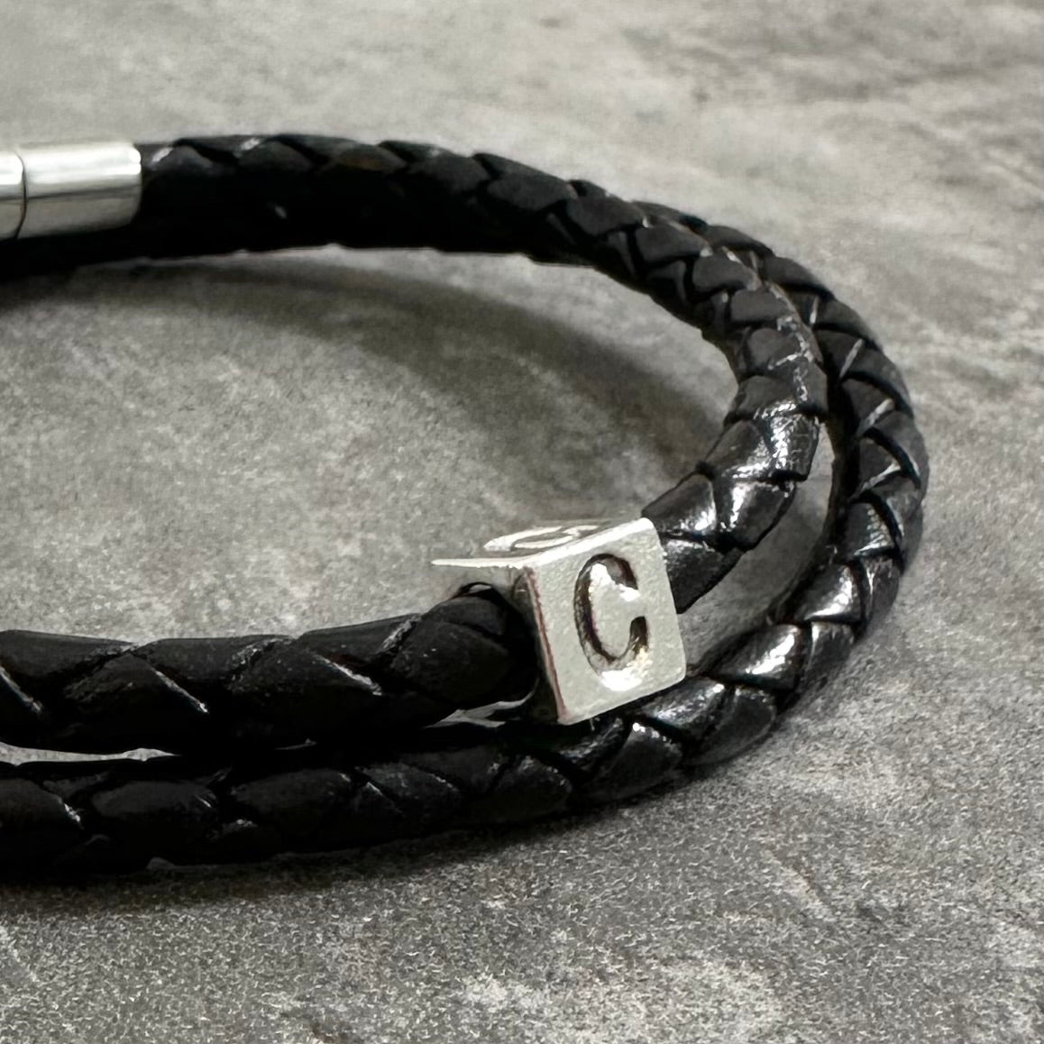 Leather initial deals bracelet