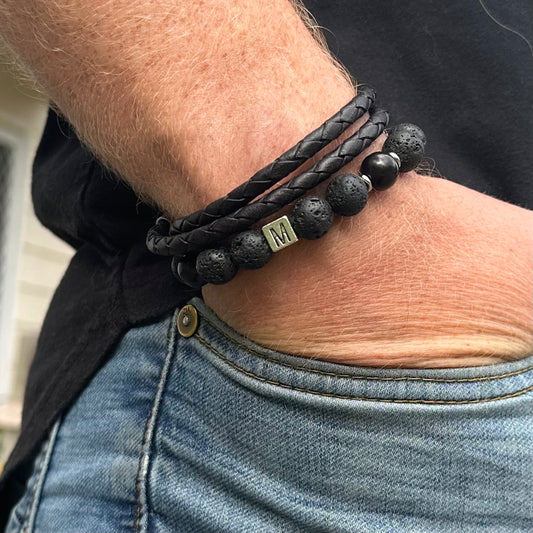 Large Lava Stone Initial Bracelet