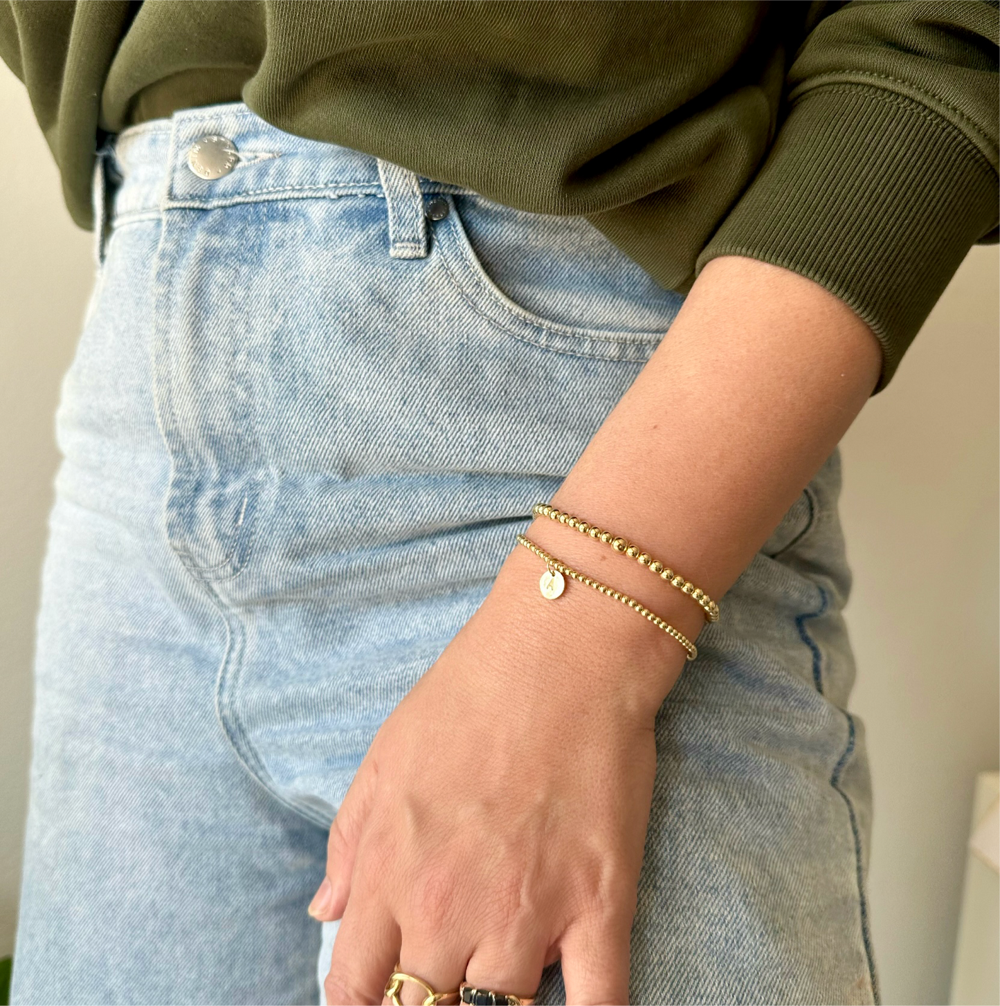 14k Gold Stamped Initial Bracelet