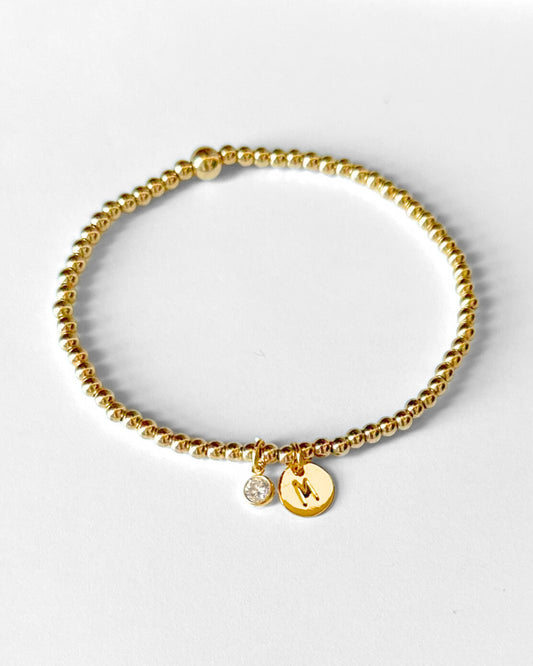 14k Gold Filled Birthstone & Initial Beaded Bracelet