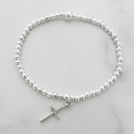 Tiny Cross Sterling Silver Bracelet Set