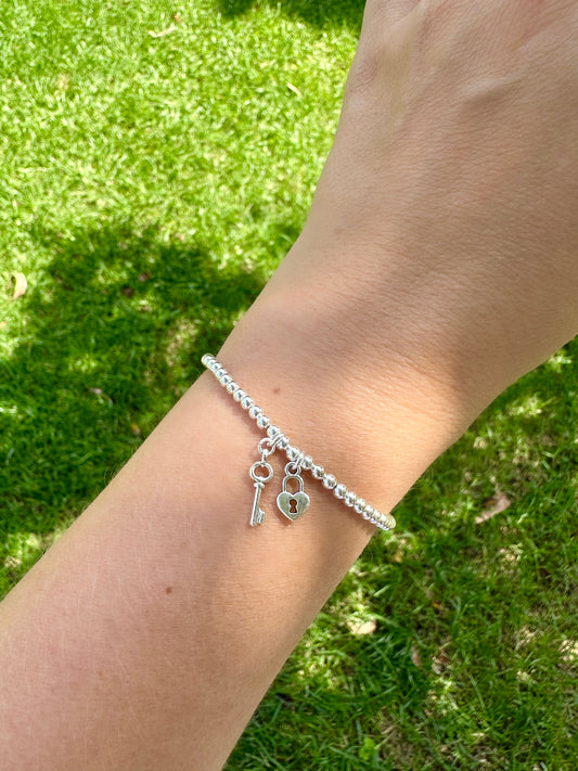 Tiny Lock and Key Sterling Silver Bracelet