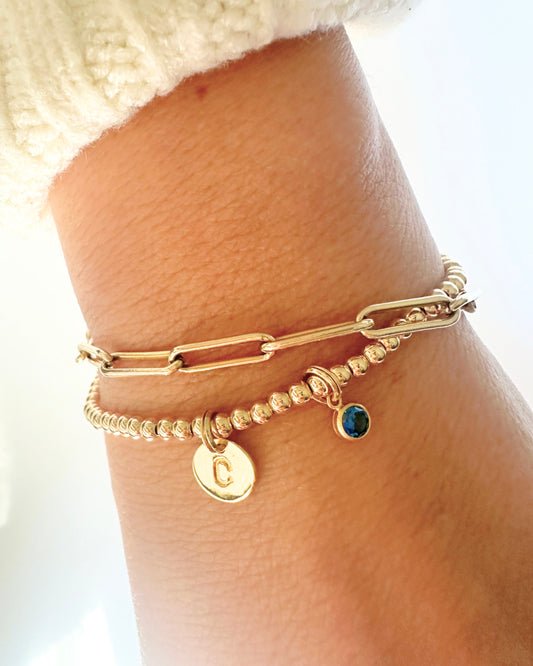 14k Gold Filled Birthstone & Initial Beaded Bracelet