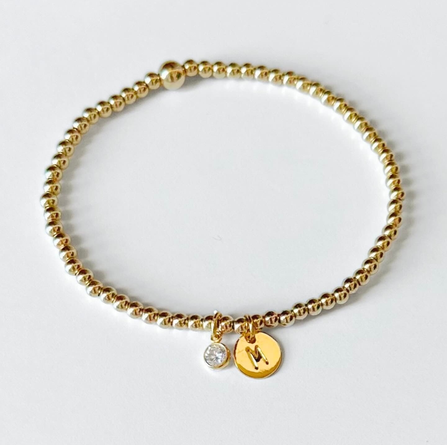 14k Gold Birthstone & Initial Charm Bracelet