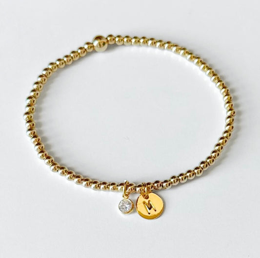 14k Gold Birthstone & Initial Charm Bracelet