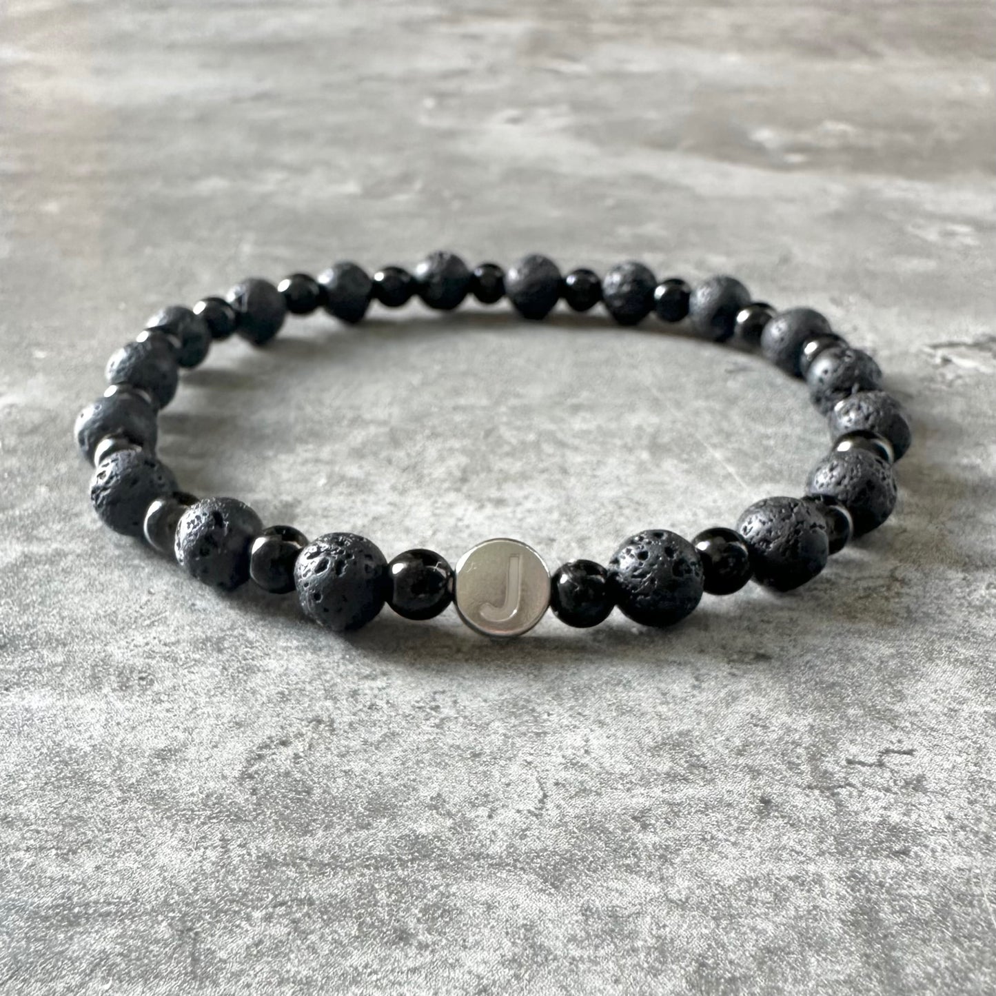 Lava Stone & Steel Initial Bracelet
