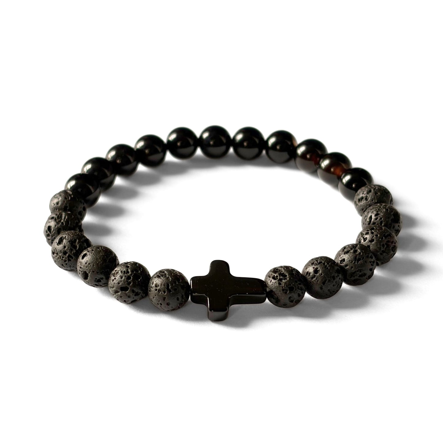 Men’s Cross Bracelet - Lava Stone & Onyx
