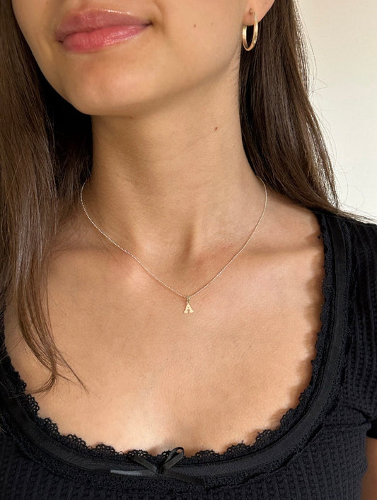 Gold Initial Necklace - Dainty Letter Necklace in 14k Gold & Sterling Silver