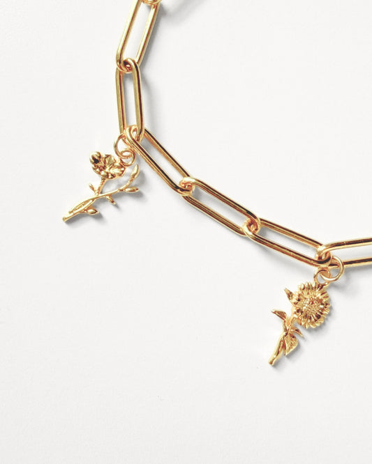 14k Gold Birth Flower Bracelet - Mothers Day Gold Jewellery