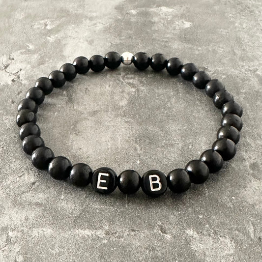 Mens Initials Bracelet - Wood & Sterling Silver