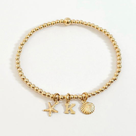 14k Gold Beach Lovers Charms Bracelet