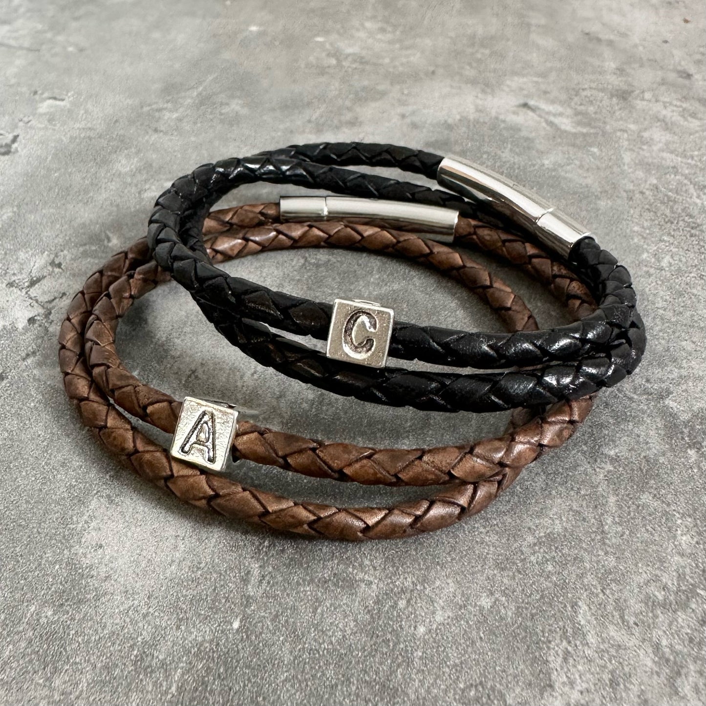 Brown Leather Personalised Initial Bracelet