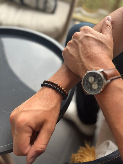 Lava Stone & Steel Initial Bracelet