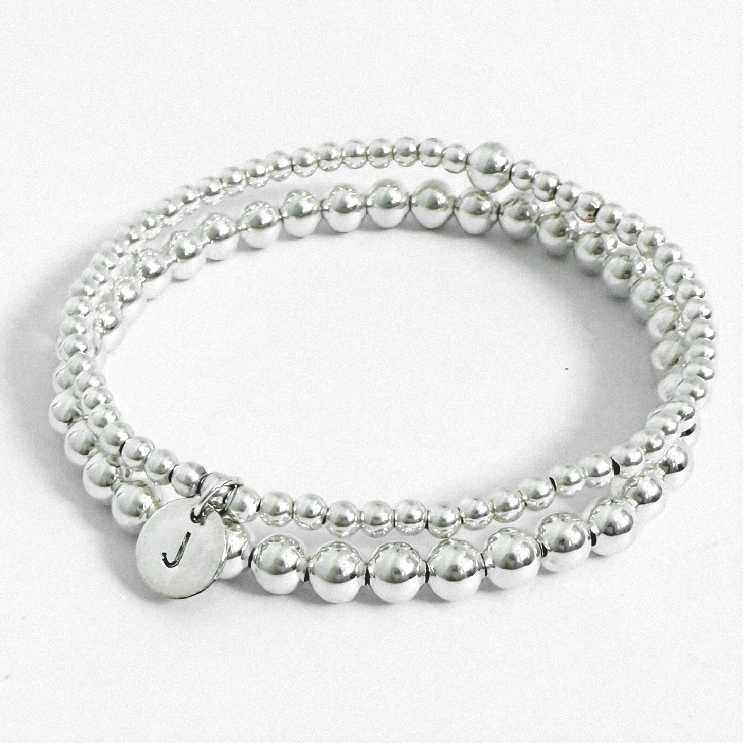 Sterling Silver Stamped Initial 2-Bracelet Set