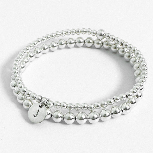 Sterling Silver Stamped Initial 2-Bracelet Set