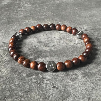 Mens Personalised Wood Bead Bracelet