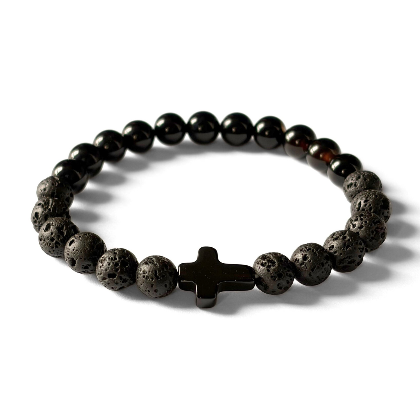 Men’s Cross Bracelet - Lava Stone & Onyx