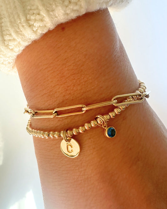 14k Gold Filled Birthstone & Initial Beaded Bracelet