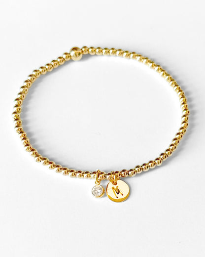 14k Gold Filled Birthstone & Initial Beaded Bracelet