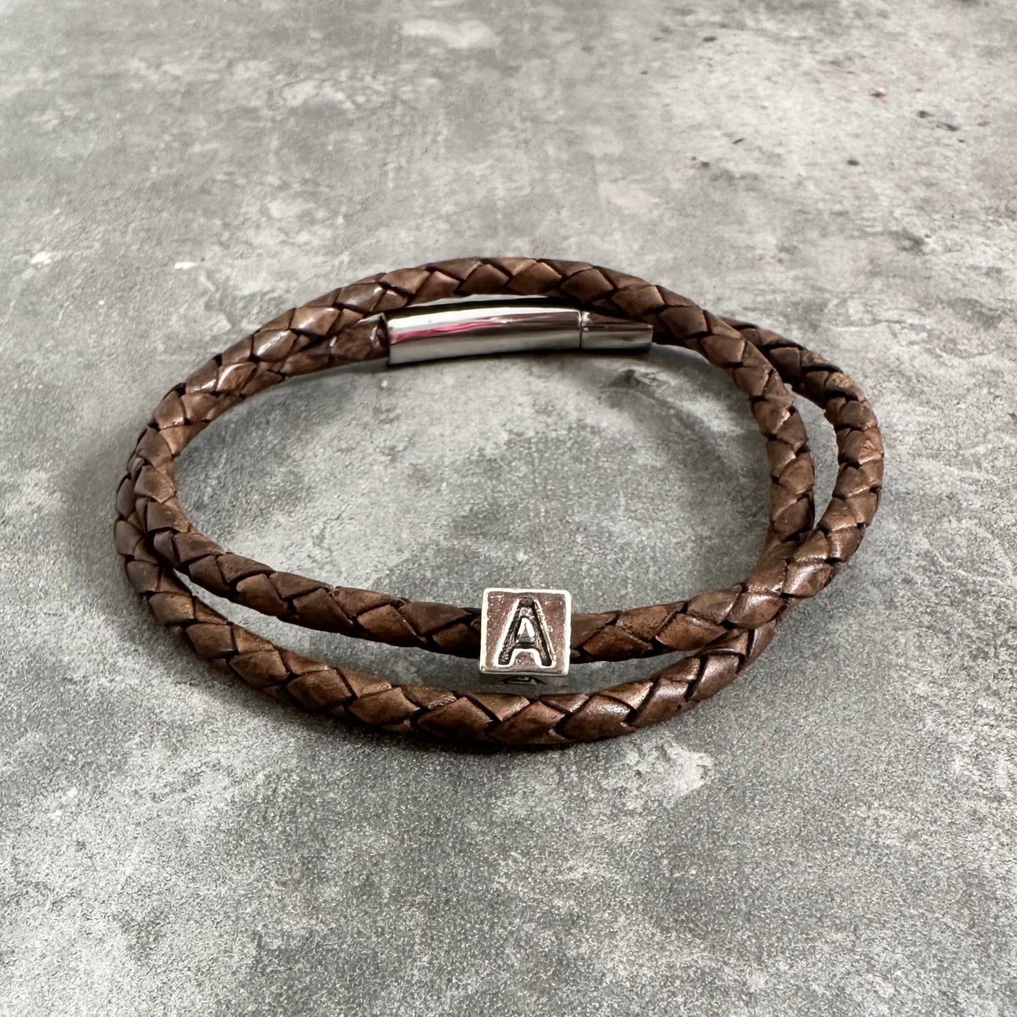 Brown Leather Personalised Initial Bracelet