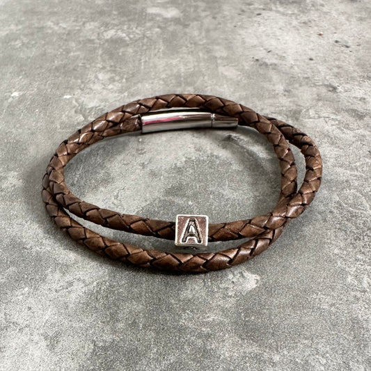 Brown Leather Personalised Initial Bracelet