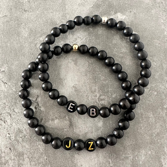 Mens Initials Bracelet - Wood & Sterling Silver