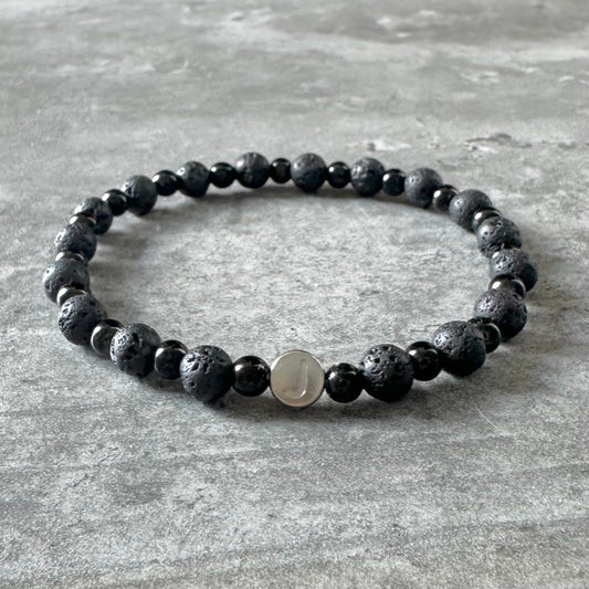 Lava Stone & Steel Initial Bracelet
