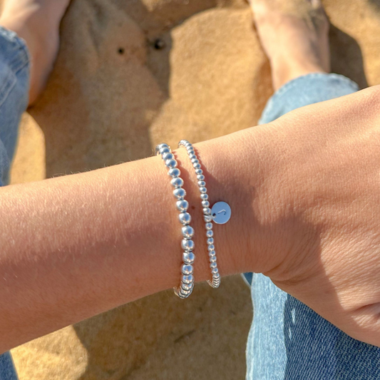 Sterling Silver Stamped Initial 2-Bracelet Set