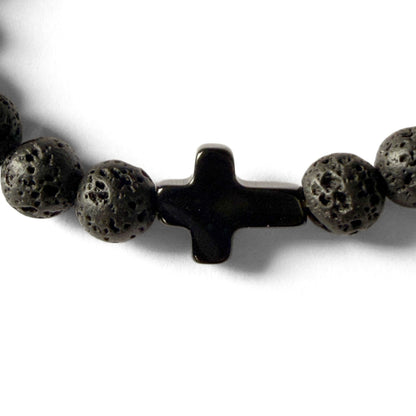 Men’s Cross Bracelet - Lava Stone & Onyx