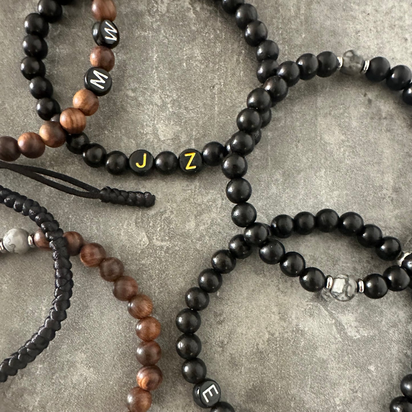 Mens Initial Bracelet - Wood & Metal
