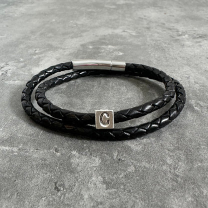 Black Leather Personalised Initial Bracelet