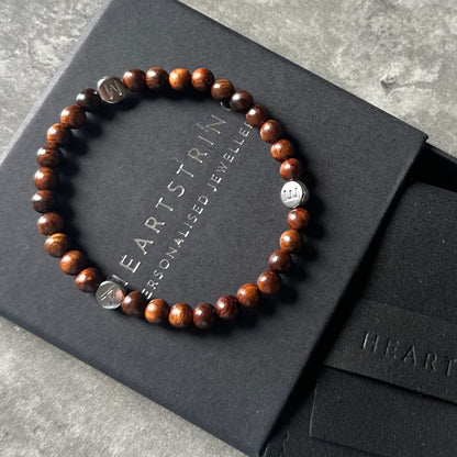 Mens Personalised Wood Bead Bracelet