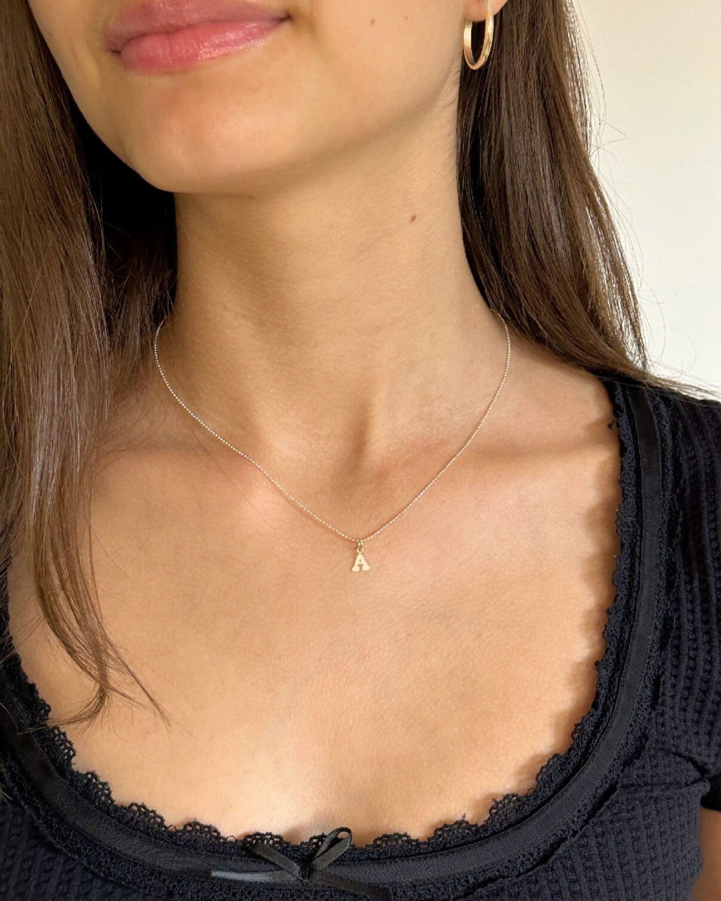 Gold Initial Necklace - Dainty Letter Necklace in 14k Gold & Sterling Silver
