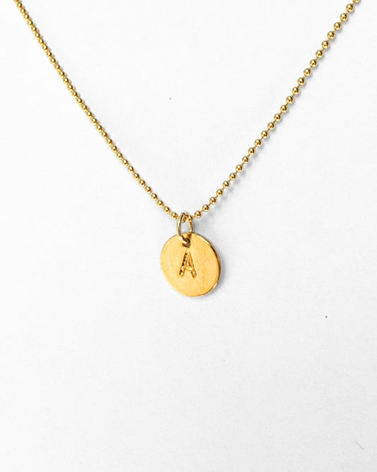14k Gold Filled Stamped Initial Necklace - Dainty Personalised Gold Disc Pendant