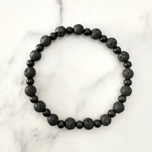 Black Lava Stone Stainless Steel Bracelet