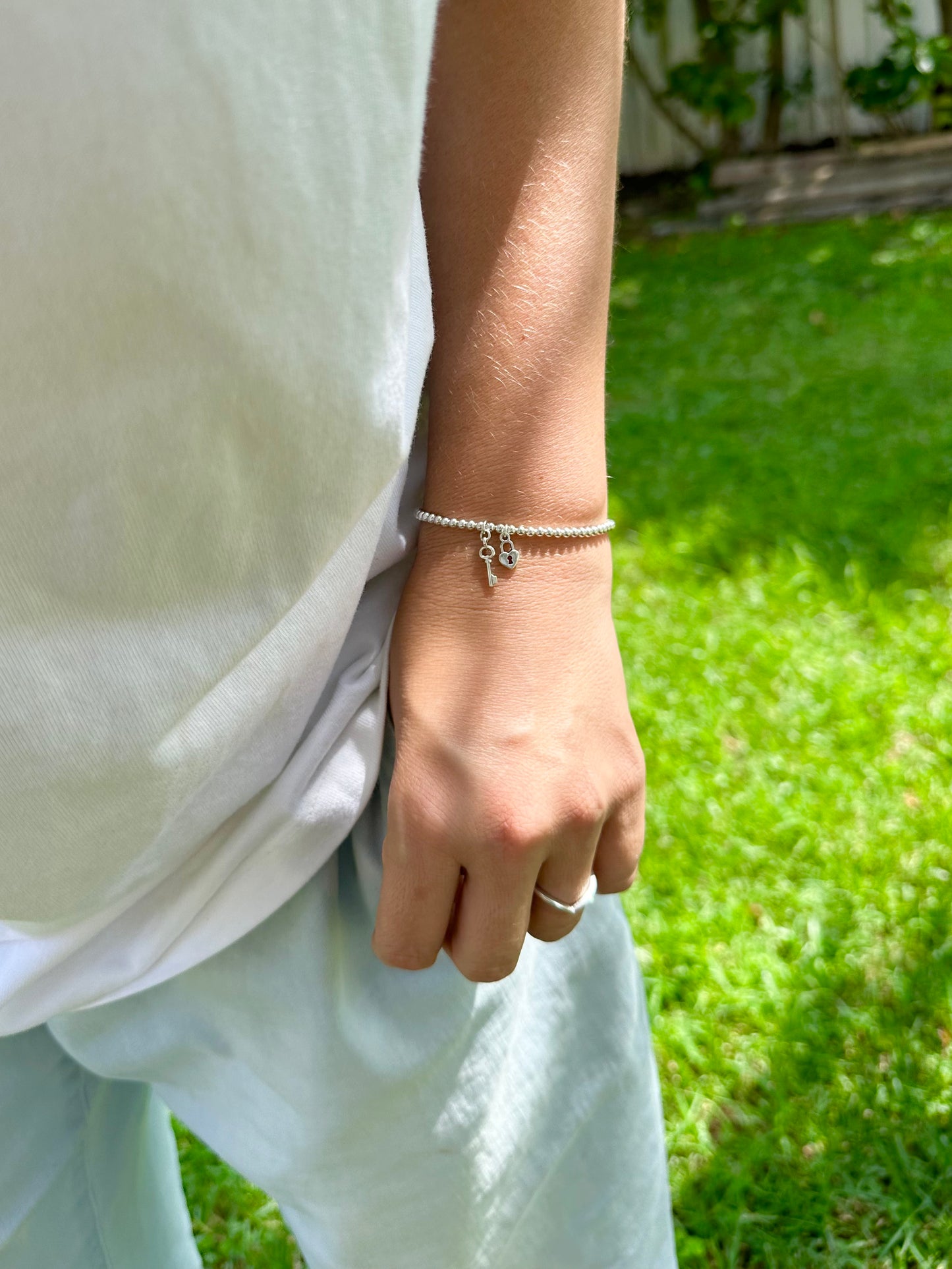 Tiny Lock and Key Sterling Silver Bracelet
