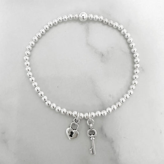 Tiny Lock and Key Sterling Silver Bracelet