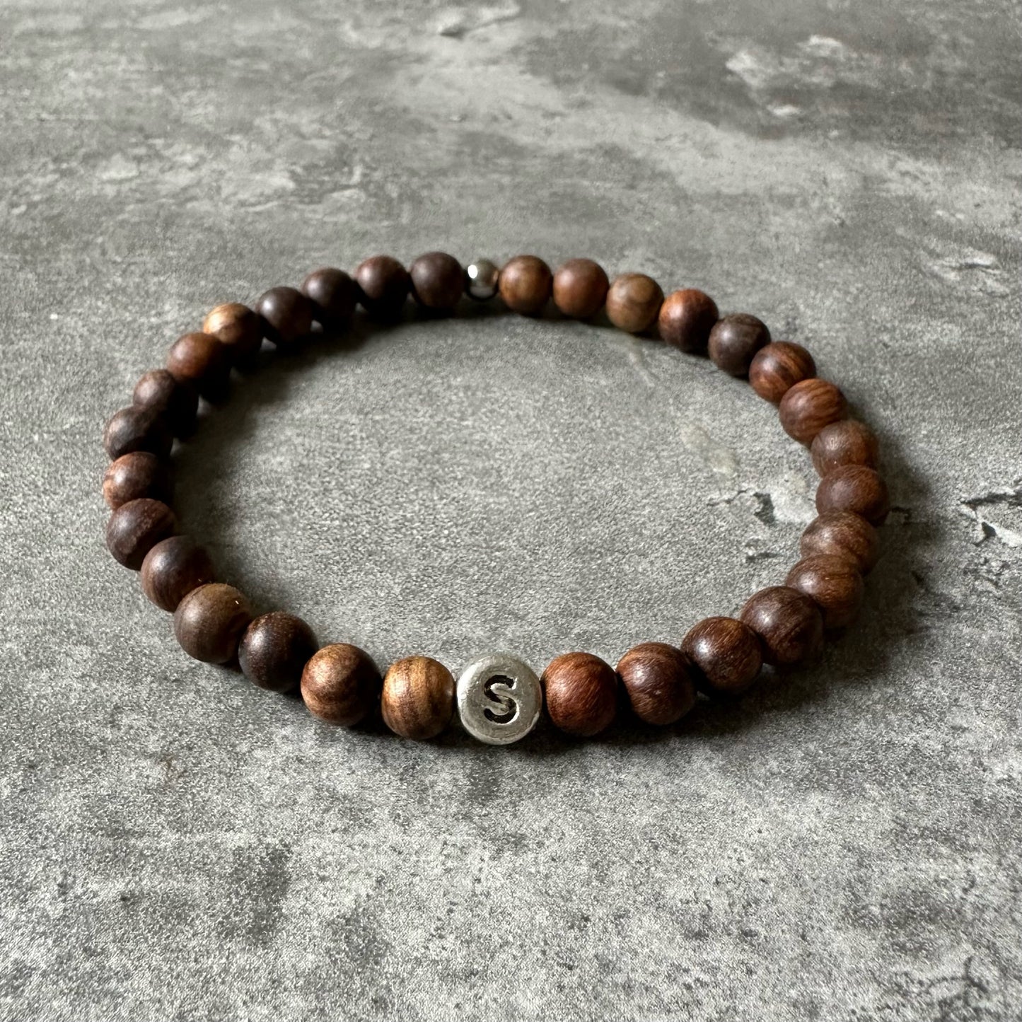 Mens Initial Bracelet - Wood & Metal