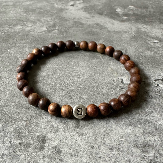 Mens Initial Bracelet - Wood & Metal