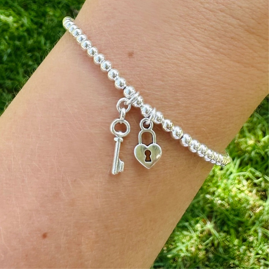 Tiny Lock and Key Sterling Silver Bracelet