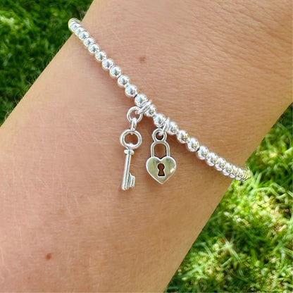 Tiny Lock and Key Sterling Silver Bracelet